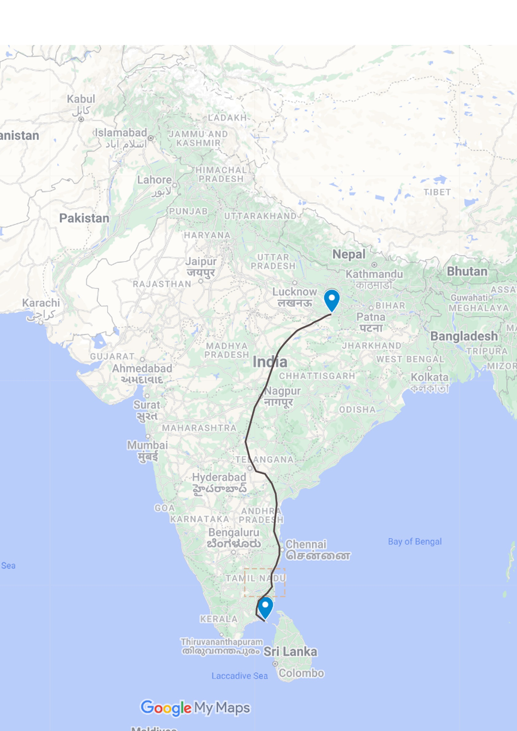 Present-day Kashi-Rameshwaram Pilgrimage Route